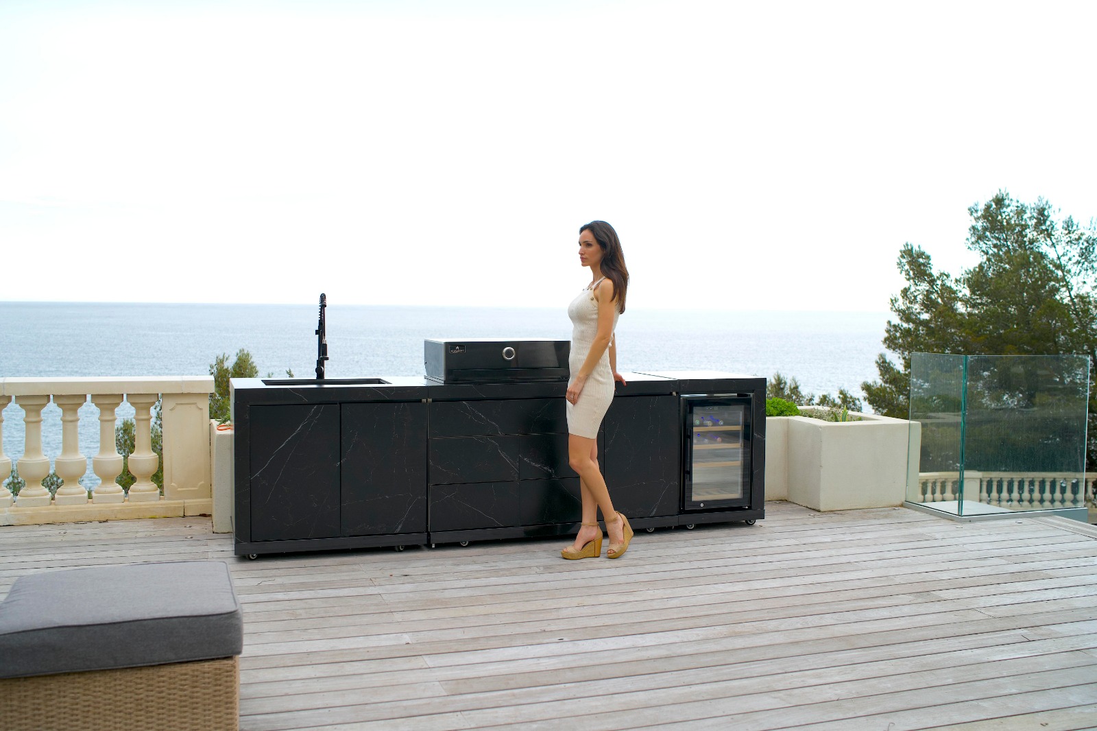 Elegant patio furniture and parasols for outdoor entertainment