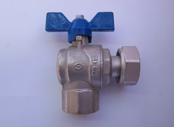 EVOL VALVE F-F ANGLE 3/4" WITH 1" NUT BLUE BUTT