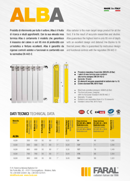 800mm Alba Aluminium Radiator Section